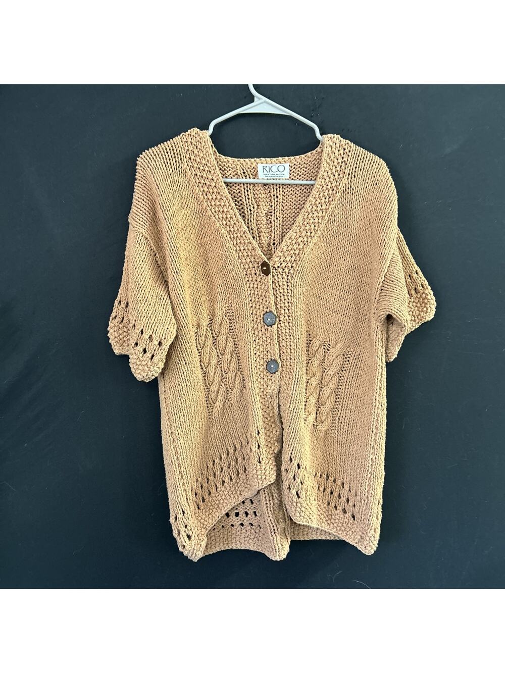 Rico Knit Top Short Sleeve V Neck Stretch Women's Cotton Size L Rusty Orange